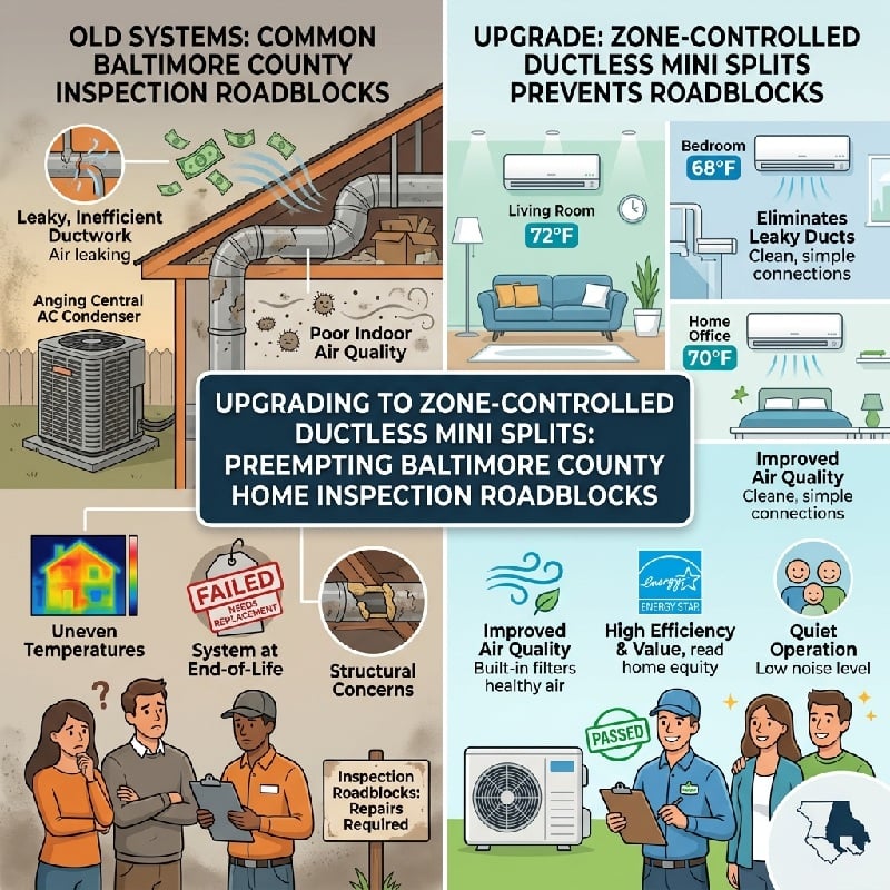 How Upgrading to Zone-Controlled Ductless Mini Splits Prevents Common Home Inspection Roadblocks in Baltimore County Real Estate