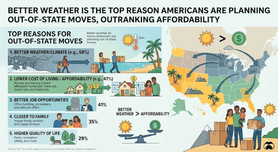Better Weather Is the Top Reason Americans Are Planning Out-of-State Moves, Outranking Affordability