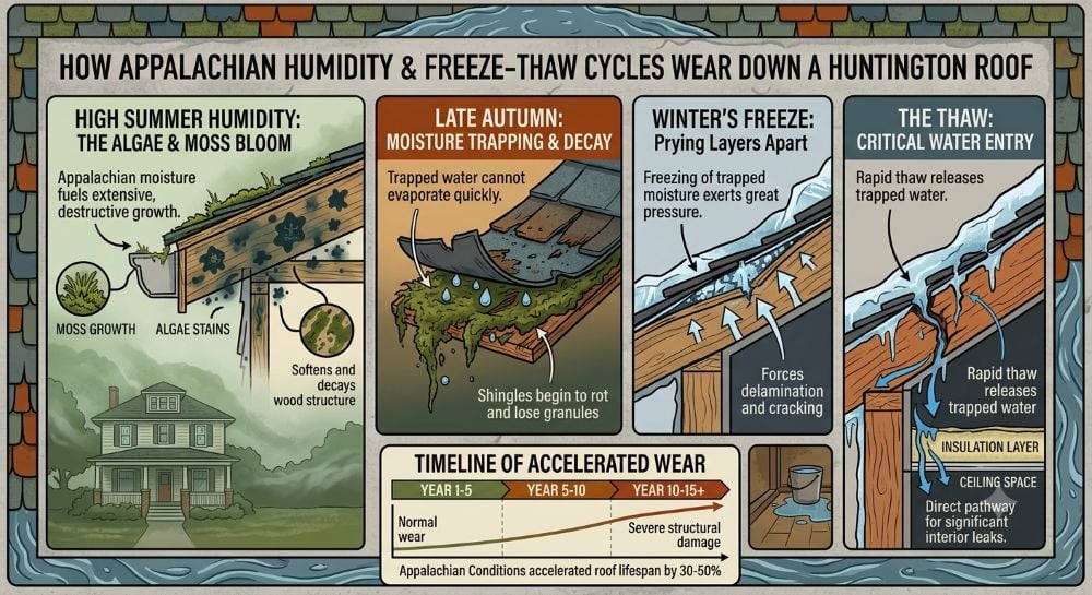 How Appalachian Humidity and Freeze-Thaw Cycles Wear Down a Huntington Roof